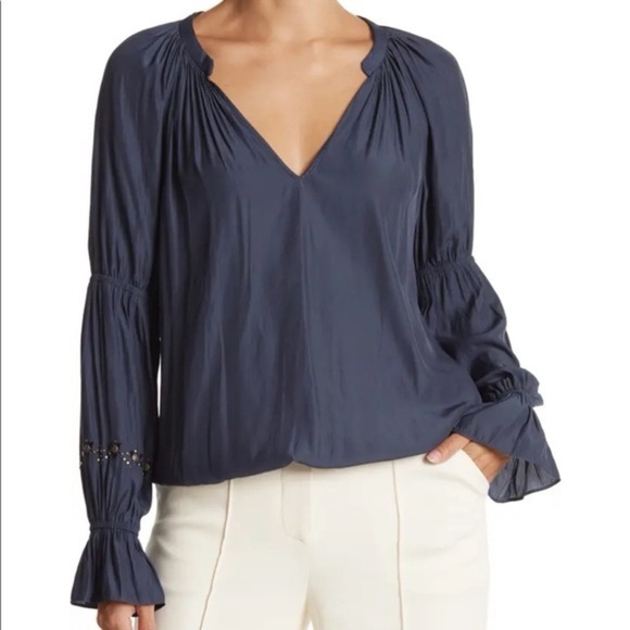 NWT Ramy Brook Navy Boho Studded Long Sleeve Blouse - Picture 1 of 6